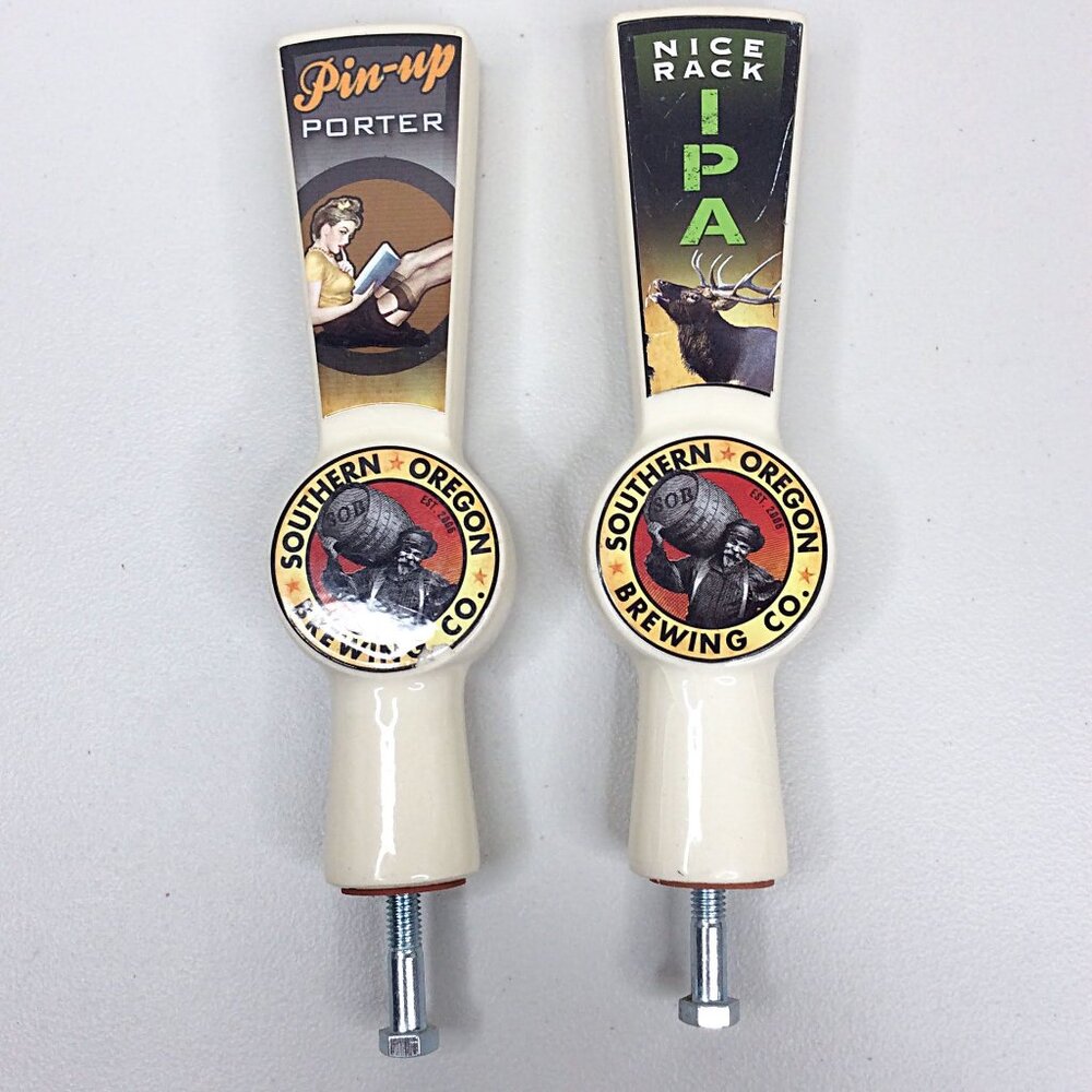 Lot of‎ 2 Southern Oregon Brewing Tap Handle Pulls Pin Up Porter Nick Race IPA